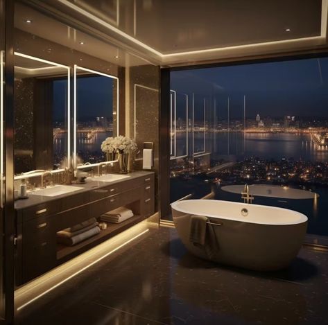 Fancy Apartment Bathroom, Fancy Hotel Bathroom, Penthouse Bathroom Luxury, New York Penthouse Bathroom, Fancy Bathroom Luxury, New York Penthouse Luxury, Expensive Penthouse, Nyc Apartment Bathroom, Bathroom Penthouse