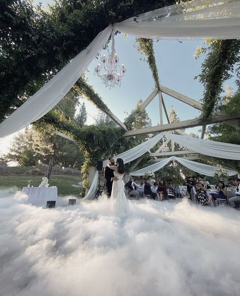 Fog Dance Floor, Wedding In The Clouds, Wedding Fog Machine First Dance, Fog Machine First Dance, Big Dance Floor Wedding, Fog Bubbles Wedding, Wedding Venue Dance Floor, Httyd Wedding Theme, Dance Floor Wedding Ideas