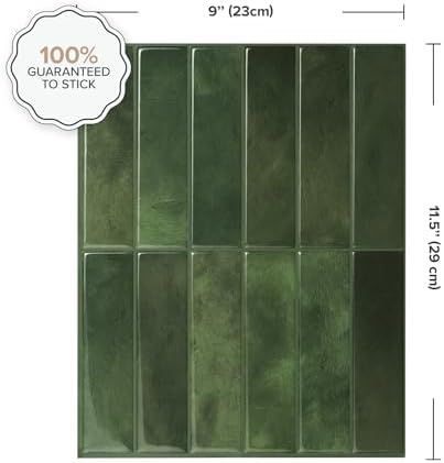 SMART TILES Peel and Stick Backsplash - 5 Sheets of 11.43" x 9" - 3D Adhesive Peel and Stick Tile Backsplash for Kitchen, Bathroom, Wall Tile Green Backsplash Peel And Stick, Forest Green Tile Backsplash, Peel And Stick Tile Backsplash Art3d, Stick On Tiles Bathroom, Green Stick On Tile, Teal Peel And Stick Tile Backsplash, Stick Tile Backsplash, Peel Stick Backsplash, Smart Tiles