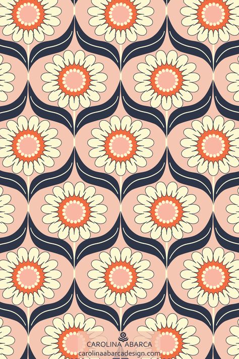 #sunflower #pattern #textil #fabricdesign #wallpaper #stationery #print #surfacedesign Seamless Patterns Design, Art Deco Flowers Pattern, Motif Design Pattern Textiles, Repeat Pattern Design Textiles, Retro Floral Print, 70 Flower Pattern, Retro Fabric Patterns, Vintage Textiles Patterns, Vintage Fabric Patterns