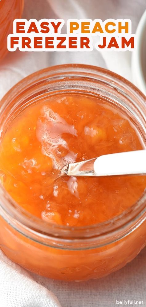 Easy Freezer Jam Recipes, Easy Peach Freezer Jam Recipe, Peach Freezer Recipes, Freezer Peach Jam Recipes, Quick Jam Recipes, Peach Freezer Jam Easy, Freezer Peaches, Peach Freezer Jam Recipe, Freezer Jams