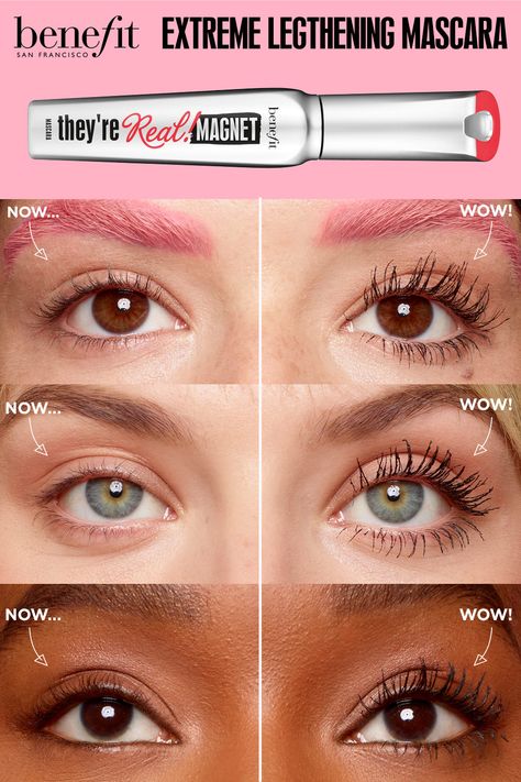 Science meets mascara…at lash! They’re Real! Magnet mascara’s magnetically charged brush attracts to the magnetic mineral-enriched formula to lift & extend BEYOND lash tips! The results are real! 36-hour lengthening & lifting effect* 40% longer-looking lashes** Lightweight, buildable formula won’t smudge or flake *Instrumental test on 21 women **Than bare lashes. Instrumental test on 21 women Nivea Lip Butter, Lash Tips, Makeup Pictorial, Learn Makeup, Soft Makeup Looks, Swag Makeup, Lengthening Mascara, Makeup Must Haves, Soft Makeup