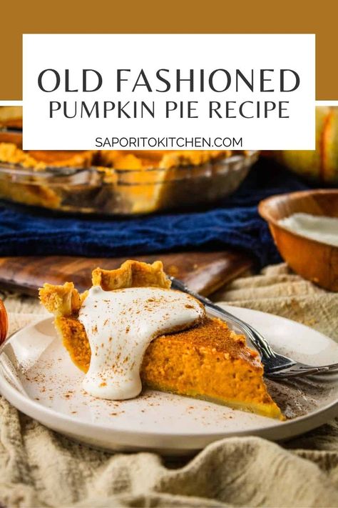 This easy old fashioned pumpkin pie recipe is made from scratch with a creamy homemade filling and the best flaky pie crust. Made with fresh pumpkin puree or canned pumpkin, this recipe is perfect for Thanksgiving and the holiday season! #pumpkinpie #pumpkinpiefromscratch #thanksgivingdesserts Pumkin Pie Recipe, Best Flaky Pie Crust, Fresh Pumpkin Pie Recipe, Fresh Pumpkin Puree, Fresh Pumpkin Recipes, Pumpkin Pie From Scratch, Classic Pumpkin Pie Recipe, Fresh Pumpkin Pie, Best Pumpkin Pie Recipe