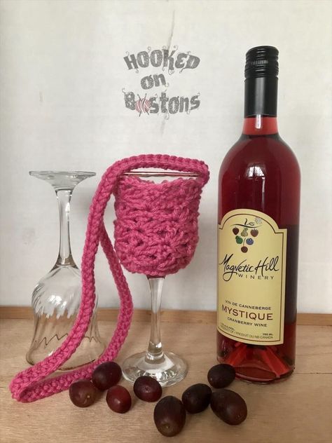 Vineyard Lanyard - Free Pattern | Through The Loop Yarn Craft Wine Glass Cozy, Cranberry Wine, Yarn Craft, Caron Simply Soft, Wine Drinkers, Wine Festival, Backyard Bbq, The Loop, Craft Patterns