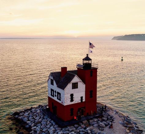 Mackinac Island Lighthouse, Mackinaw City, Lighthouse Pictures, Rocky Shore, Michigan Travel, Lake Huron, Beacon Of Light, Mackinac Island, Pure Michigan