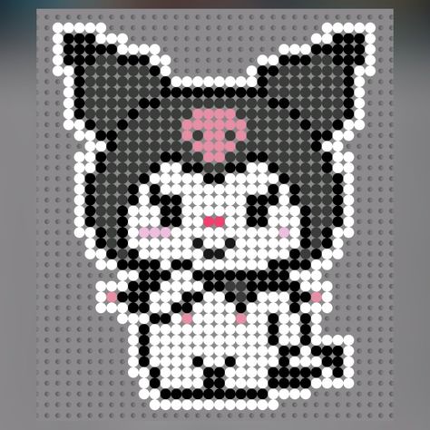 Kuromi Perler Beads 3d, Kuromi Cross Stitch Pattern, Kuromi Hama Beads, Pixel Sanrio, Kuromi Embroidery, Hama Art, Melty Bead Patterns, Fuse Bead Patterns, Cross Stitch Freebies