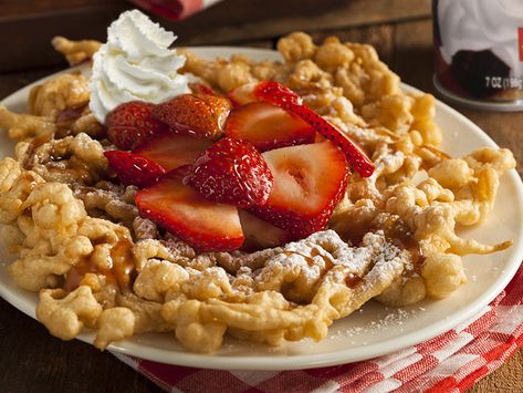 Funnel Cake with Strawberries and Whipped Cream - Welcome to Prairie Farms | Dedicated Farmers. Happy Cows. Real Milk. Pancake Mix Funnel Cake, Homemade Funnel Cake, Strawberry Layer Cakes, Pancake Mix Recipe, Buttermilk Pancake Mix, Funnel Cake Recipe, Funnel Cakes, Funnel Cake, Pancake Mix