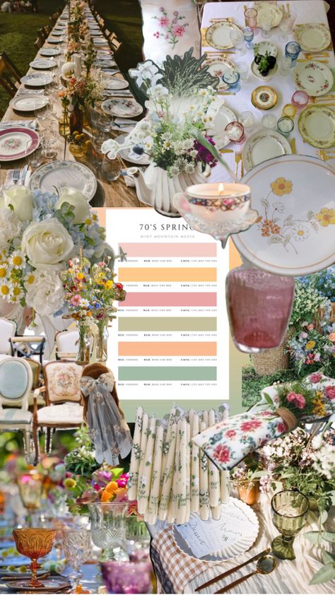 Cottage Core Wedding Colors, Cottage Core Wedding Aesthetic, 70s Garden, Cottage Core Wedding, Wildflower Wedding Theme, Quince Ideas, Wedding Palette, Wildflower Wedding, Wedding Vibes