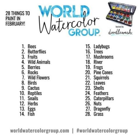 Art Challenges - Monthly Watercolor & Drawing Challenge ~ Doodlewash® World Watercolor, Watercolour Challenge, Drawing Challenges, Gratitude Prompts, April Art, Art Challenges, Painting References, Art Journal Prompts, Drawing Prompts