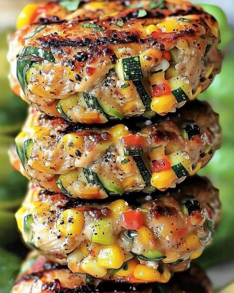 Chicken Corn Zucchini Burgers, Zucchini Corn Cakes, Low Meat Recipes, One Pan Chicken With Charred Corn And Zucchini, Chicken Zucchini And Corn Burgers, Chicken Veggie Burgers, Mini Zucchini Burgers, Chicken Zucchini Burgers, Zucchini Dishes Dinners