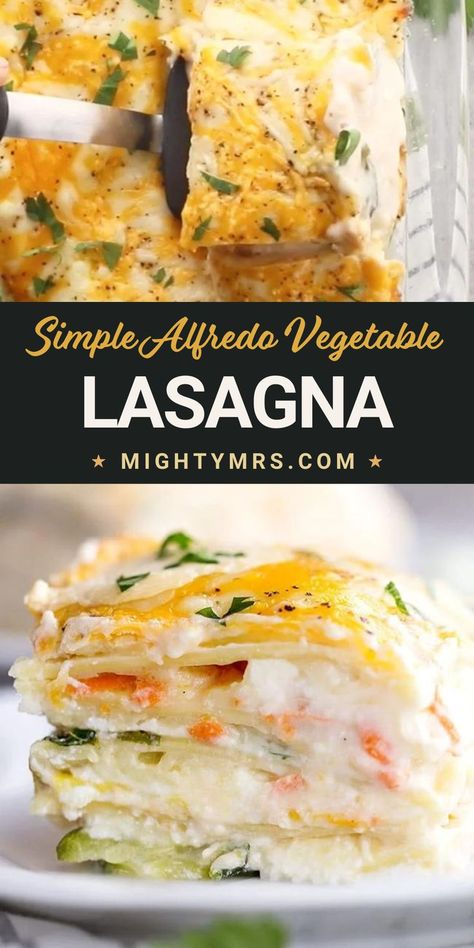 This vegetable lasagna is made with white Alfredo sauce, layers of healthy fresh vegetables, a blend of cheeses and lasagna noodles. This vegetable lasagna is so simple to make and it gets rave review every time! This vegetable lasagna is the perfect freezer meal for new moms or new neighbors. Crockpot Vegetable Lasagna, Veg Lasagna Recipe, Easy Vegetable Lasagna, Veggie Lasagna Recipe, Healthy Lasagna Recipes, Cheese Noodles, Vegetable Lasagne, Rave Review, Crockpot Lasagna