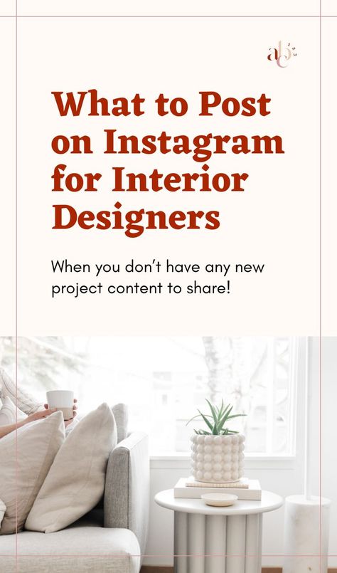 Sharing your interior design portfolio and current design projects is a great way to get plenty of content ideas for your interior design Instagram and social media strategy. But what do you do when you don't have new interior design projects to share on social media? In this post, I'm sharing 6 social media content ideas for interior designers to help you repurpose your content, keep your social media content strategy going, and attract interior design clients through social media! Instagram Bio Template, Design Content Ideas, Interior Design Content, What To Post On Instagram, Bio Template, Interior Design Instagram, Social Media Content Strategy, To Post On Instagram, Instagram Plan