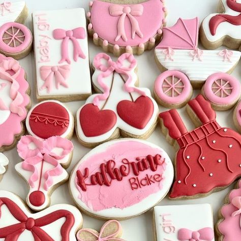 Samantha on Instagram: "The cutest girly set ♥️ . . . . . #sugarcookies #decoratedsugarcookies #willowparkcookies #aledocookies #fortworthcookies #fortworth #girlycookies #bowcookies #pinkcookies #babyshowercookies #babygirlcookies #babycookies #initialcookies #cherrycookies" Cherry Baby Shower Cookies, Cherry Decorated Cookies, Cherry Cookies Decorated, Shrek Baby, Girly Cookies, Cherry Theme, Valentines Baby, Citrus Baby