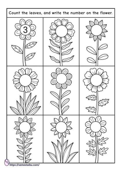 Flowers Worksheet, Flower Worksheet, Flowers Kindergarten, Diy Learning Toys, Plants Kindergarten, Abc Preschool, Counting Worksheet, Plants Worksheets, Free Printable Kindergarten Worksheets