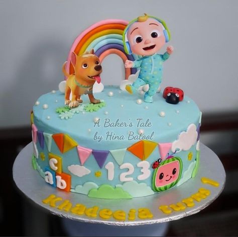 Cocomelon 2nd Birthday Cake, Simple Cocomelon Cake, Coco Melon Theme Cake, Cocomelon Birthday Cake Boy, Coco Melon Cake Ideas, Cocomelon Cake Design, Cocomelon Cake Ideas, Coco Melon Cake, Cocomelon Theme Cake