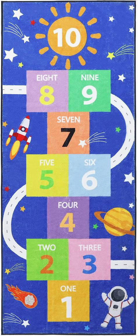 Hopscotch Illustration, Floor Games For Kids, Educational Playroom, Floor Games, Hopscotch Game, Hopscotch Rug, Room Decor Blue, Carnival Games For Kids, Game Rug