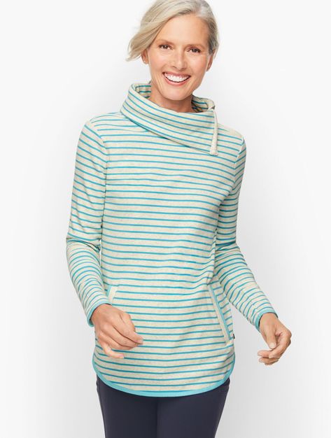 Split Neck Pullover - Sleigh All Day Stripe | Talbots Sleigh All Day, Cozy Pullover, Classic Style Women, Stripe Print, Modern Classic, Color Variations, Split, Turtle Neck, Long Sleeve