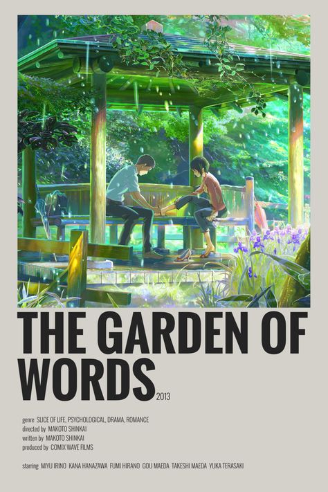 Garden Of Words Anime, Minimalist Anime Wallpaper, Minimalist Anime Poster, Words Poster, Gardening Tips And Tricks, Studio Ghibli Poster, Minimalist Anime, Anime Studio, The Garden Of Words