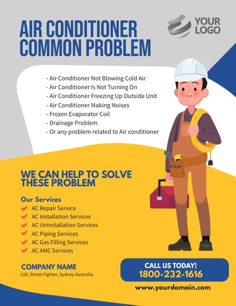 Customize this Professional Services Flyer (US Letter) Template Ac Capacitor, Air Conditioner Service, Water Heater Installation, Ac Maintenance, Ac Repair Services, Appliance Repair Service, Ac Service, Air Conditioning Services, Air Conditioning Unit