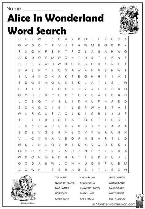 Alice In Wonderland Word Search, Alice In Wonderland Activity Sheets, Alice In Wonderland Party Games Activities, Alice In Wonderland Worksheets, Alice In Wonderland Games Activities, Alice In Wonderland Activities For Kids, Alice In Wonderland Crafts For Kids, Word Search Aesthetic, Alice In Wonderland Escape Room