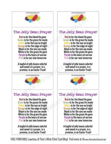 Jelly Bean Prayer Free Printable Bag Topper. Create these Easter Treats easily with my Free Jelly Bean Prayer Printable. Jelly Bean Gospel, Jellybean Prayer, Jelly Bean Prayer, The Story Of Easter, Easter Speeches, Easter Poems, Easter Sunday School, Easter Prayers, Jelly Beans Easter