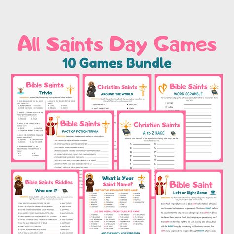 All Saints Day Games, Saints Day Games Bundle, Bible Games for Kids and Adults, Bible Study Games, Sunday School Games, Women Ministry Games by HappytimesGames on Etsy All Saints Day Party Games, All Saints Day Games, All Saints Day Activities For Kids, Bible Study Games, Bible Games For Kids, Study Games, Saints Game, Family Altar, Sunday School Games