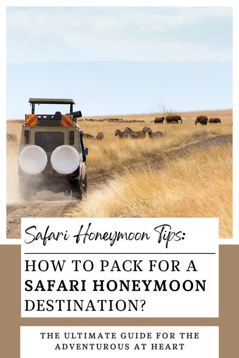 🐾 Imagine embarking on an unforgettable adventure with your life partner, surrounded by breathtaking landscapes and majestic African wildlife. Your dream safari honeymoon awaits! But before you jet off, let's make sure you're perfectly prepared for the journey. We've got you covered with our essential guide on how to pack for your safari honeymoon destination 🌍 #SafariHoneymoon #AdventureAwaits #HoneymoonDestination #AfricanSafari African Safari Honeymoon, African Honeymoon, Safari Honeymoon, Honeymoon Activities, Honeymoon Packing, Honeymoon Essentials, Safari Activities, Honeymoon Romance, Honeymoon Tips