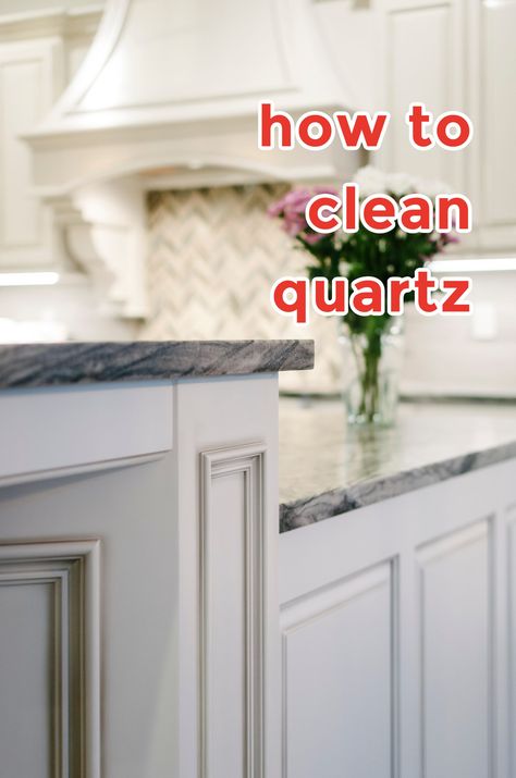 How to clean quartz countertops: Avoid these surprising mistakes Quartz Countertops Cleaner, How To Clean Quartz Countertops, Quartz Countertop Cleaner, Calcutta Gold Quartz Countertops, How To Clean Quartz, Clean Quartz Countertops, Quartz Cleaner, White Kitchen Countertops, Quartz Sink