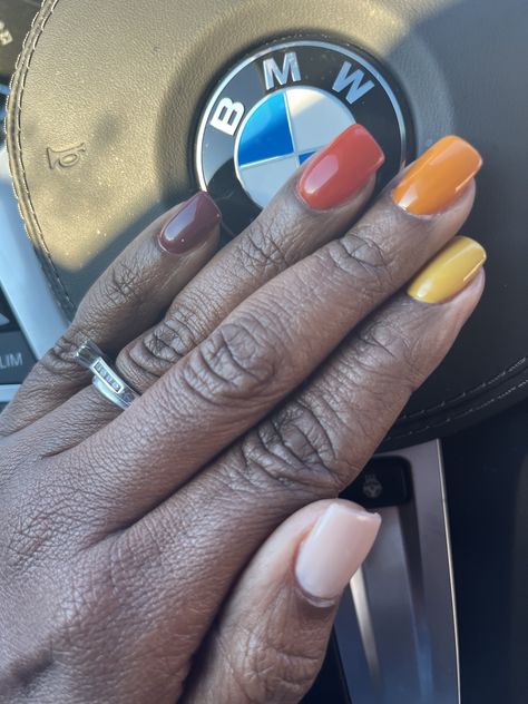 Fall Multicolor Nails, Skittles Nails, Short Red Nails, Shellac Nails Fall, Gel Toe Nails, Gel Toes, Stylish Nails Designs, Nail Beauty, Shellac Nails