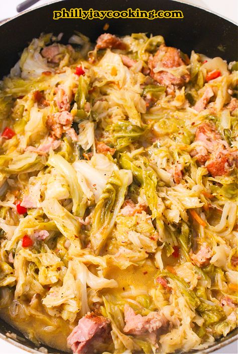 The Best Southern Stove Top Cabbage (With Tender Smoked Turkey)!!! Cabbage With Smoked Turkey Wings, Cabbage With Turkey Necks, Cabbage And Turkey Necks, Southern Cabbage With Smoked Turkey, Cabbage Recipe Boiled, Turkey Cabbage Recipes, Cooked Cabbage Recipes Southern, Smothered Cabbage Southern, Southern Cabbage Recipes Soul Food