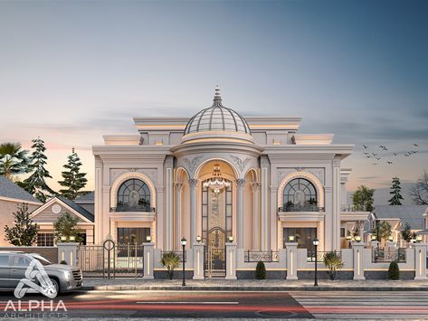 Villa Interior and Architecture design on Behance Neo Classic Villa, Classic Exterior Design, Luxury Exterior Design, Classic Villa Design, Classical Villa, Villa Exterior Design, Luxury Villa Design, Vray Render, Luxury Exterior