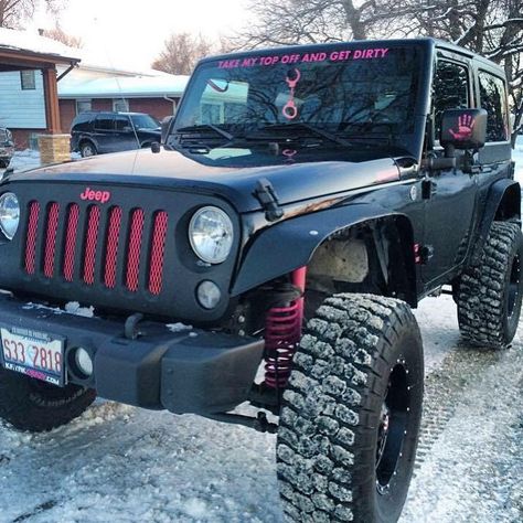 “@pretty_pink_jk #JeepHer #jeep  www.jeepbeef.com” Black And Pink Jeep, Burgundy Car, Jeep Photos, Tj Wrangler, Pink Jeep, Jeep Mods, Black Jeep, Dream Cars Jeep, Truck Yeah