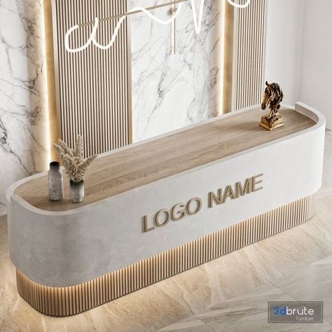 Logo On Reception Desk, Reception Tables Office, Office Reception Table Design Modern, L Shape Reception Counter Design, Spa Counter Design, Beauty Salon Counter Design, Luxury Salon Reception Area, Check In Desk Design Reception Areas, Reception Desk Back Wall Design