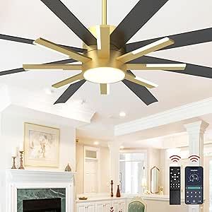 Fande-Aire 72 inch Large Ceiling Fans with Lights and Remote，Indoor/Outdoor Modern Ceiling Fan for Living Room Patio，6 Speed Reversible，8 Blades and 9 Lights，3 CCT，Black Gold Ceiling Fan 72 Inch, Ceiling Fan For Living Room, Fan For Living Room, Gold Ceiling Fan, Ceiling Fans With Lights, Fans With Lights, Living Room Patio, Large Ceiling Fans, Fan Decoration