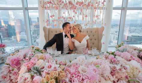 The florals of this sweetheart table are so romantic and the city views aren't too bad either. Grooms Table, Bride Groom Table, Fairy Tail Wedding, Sweetheart Table Wedding, Bridal Table, Theme Color, Sweetheart Table, Blush Wedding, Fairytale Wedding