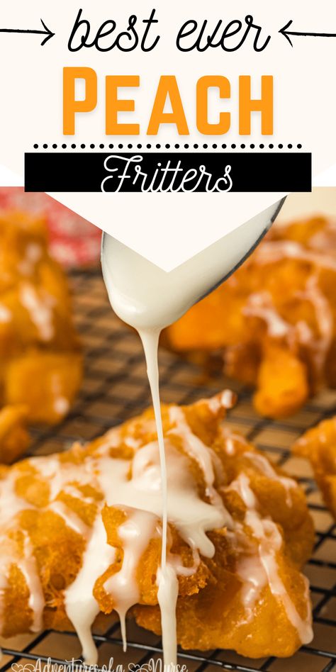 Peach Fritters Easy, Baked Peach Fritters Recipes, Baked Peach Fritters, Air Fryer Peach Fritters, Peach Fritters Recipes, Peach Fritters, Apple Fritter Recipe, Deep Fried Recipes, Fried Recipes