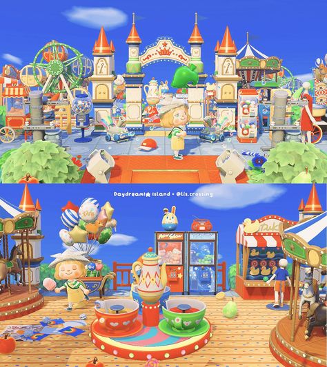 Acnh Rollercoaster, Animal Crossing Plaza Carnival, Animal Crossing Amusement Park, Acnh Plaza Carnival Ideas, Animal Crossing Amusement Park Ideas, Animal Crossing Fair, Animal Crossing Carnival Ideas, Acnh Amusement Park, Acnh Amusement Park Ideas