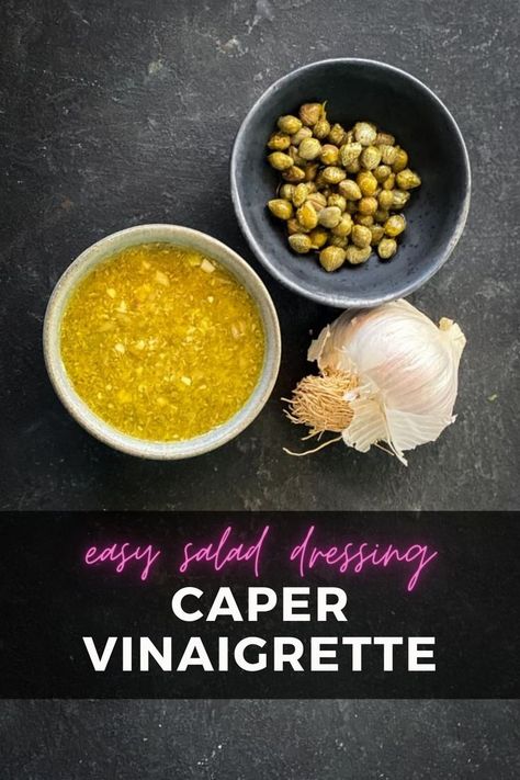 This mighty caper vinaigrette will make any salad taste fancy and deliver the ultimate punch of delicious tangy flavour. #saladdressing #saladrecipes #easysaladdressing Caper Vinaigrette, Bocconcini Salad, Bbq Salads, Vinaigrette Salad, Easy Salad Dressing, Easy Salad, Baked Fish, Salad Dressing Recipes, Sweet Cherries