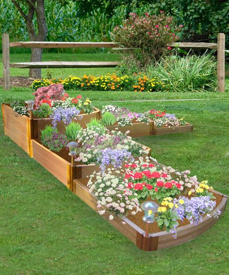 Frame It All Classic Sienna Raised Garden Bed Split Waterfall Tri-Level – 2” profile - Walmart.com Raised Garden Bed Kits, Arts Project, Planting Potatoes, Raised Flower Beds, Vegetable Garden Raised Beds, Tiny Garden, Building A Raised Garden, Herb Gardens, Garden Bed