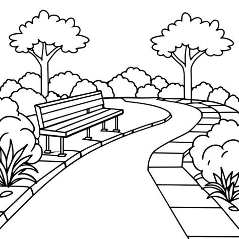 Park Drawing Easy, Park Doodle, Park Coloring Pages, Mindfulness Coloring, Kids Mindfulness, Outline Images, Mindfulness For Kids, Easy Coloring Pages, Outline Art