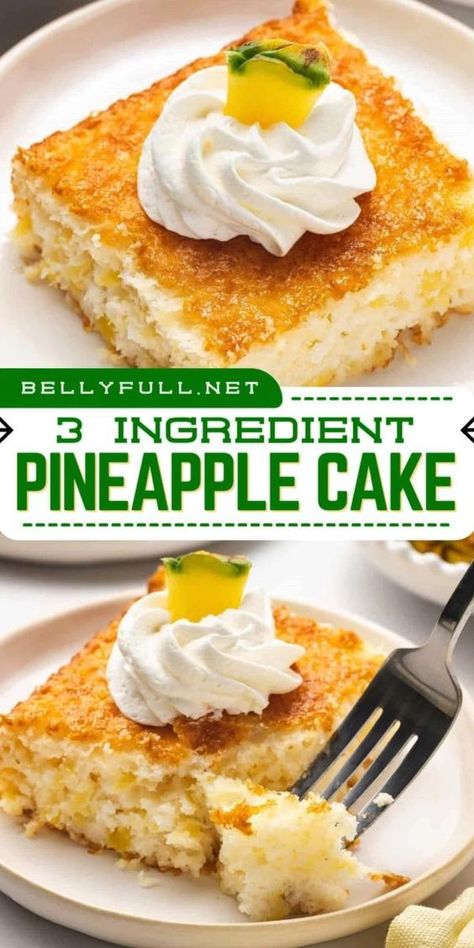 Whip up a delightful treat with this 3 Ingredient Pineapple Cake recipe! This simple baking idea combines angel food cake mix, crushed pineapple, and vanilla for a light, cloud-like dessert. Perfect for any occasion, it's an easy and delicious dessert recipe! Three Ingredient Desserts Easy, Pineapple Bundt Cake, Capirotada Recipe, Molten Cakes, Survival Recipes, Easy Pineapple Cake, Easy Bundt Cake Recipes, Cake Pineapple, Pineapple Cake Recipe