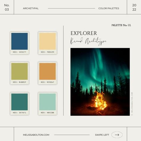 A few color palettes chosen expressly for the Explorer Brand Archetype. See them all: MelissaBolton.com/Colorbooks Explorer Brand Archetype, Church Branding, Emotion Chart, Brand Personality, Brand Archetypes, Branding Design Packaging, Fear Of The Unknown, Brand Color Palette, Brand Book