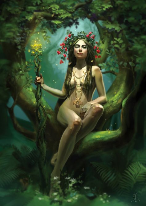 ArtStation - Mara, Renate Logina Forest Goddess, Female Art Painting, Triple Goddess, Witch Art, Body Poses, Native American Art, Belle Epoque, Kids Art Projects, Bedroom Set