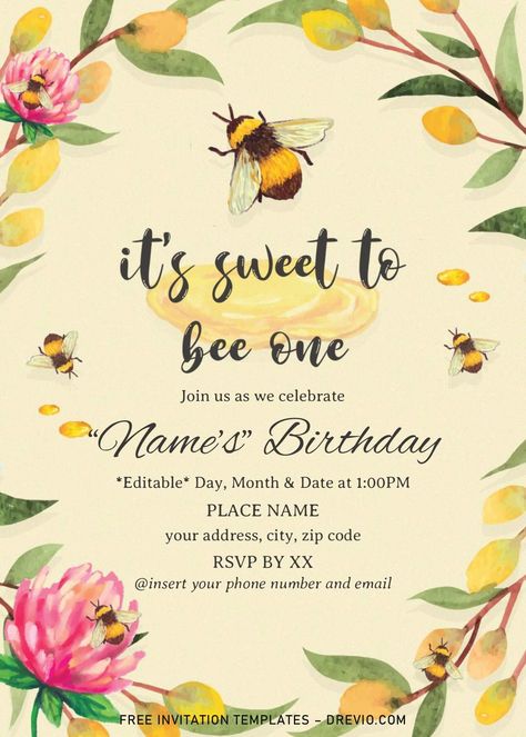 Everyone, please listen to me, please come join us as our little baby is turning one, and let’s twice the Bumble Bee Invitations, First Bee Day, Bumble Bee Birthday, Dance Party Invitations, Bee Invitations, Bee Birthday Party, Bee Day, Tropical Wedding Invitations, Free Printable Invitations