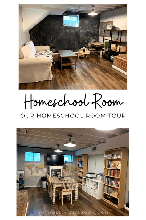 Homeschool Room Guest Room, Large Family Homeschool Room, Homeschool Setup Small Spaces, Small Space Homeschool Room, Kids Homework Room, Glory Hallelujah, Guess Room, Homeschool Room Decor, Homeschool Room Design