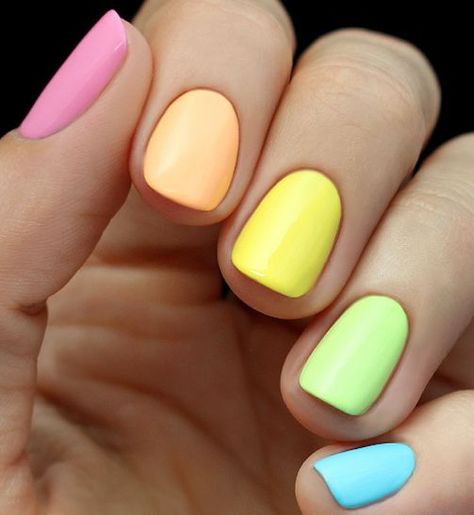 Don't be afraid to try a rainbow manicure! It's a perfect look for your next vacation- book your next appointment on www.lookbooker.co before your next getaway! #lookbooker #manicure Easter Nails Easy, Easter Nail Art Designs, Rainbow Nails Design, Pastel Nail Polish, Easter Nail Art, Nail Swag, Easter Nails, Rainbow Nails, Ombre Hair Color