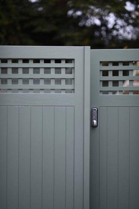 Pair of Solid TGV Gates with Keypad Compound Gate Design Modern, Built In Baby Gate, Big Gate Design, Gate Design Modern Sliding, Compound Gate Design, Compound Gate, Grey Cottage, Tor Design, Wooden Garden Gate