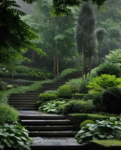 Best Garden Layout, Garden Layout Ideas, Front Garden Landscape, Sloped Garden, Garden Steps, Image Nature, Home Landscaping, Woodland Garden, Garden Pathway