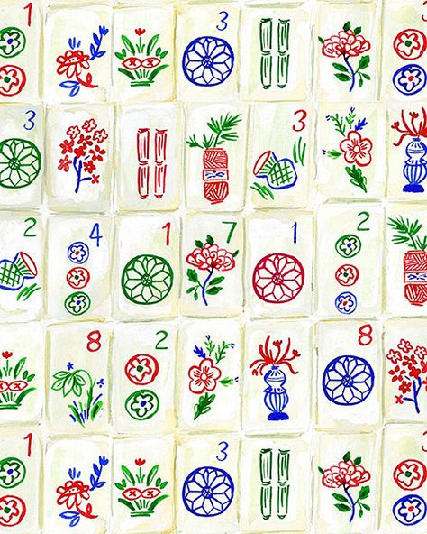 Game Night - Painted Mahjong Tiles - Ivory Mahjong Tattoo Ideas, Mahjong Tattoo Design, Mahjong Tiles Design, Mahjong Tile Tattoo, Mahjong Tattoo, Mahjong Tile, Elemental Dragons, Mahjong Tiles, Clay Accessories