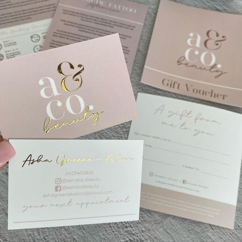 REE CREATIVE on Instagram: “Branding, Gold Foil Business Cards, Aftercare Cards and Gift Vouchers ~ Have you seen our branding packages? You can achieve this & more…” Boutique Business Cards Ideas, Typography Logo Fonts, Aftercare Cards, Esthetician Supplies, Boutique Business Cards, Wax Studio, Gold Foil Business Cards, Jewelry Packaging Design, Foil Business Cards